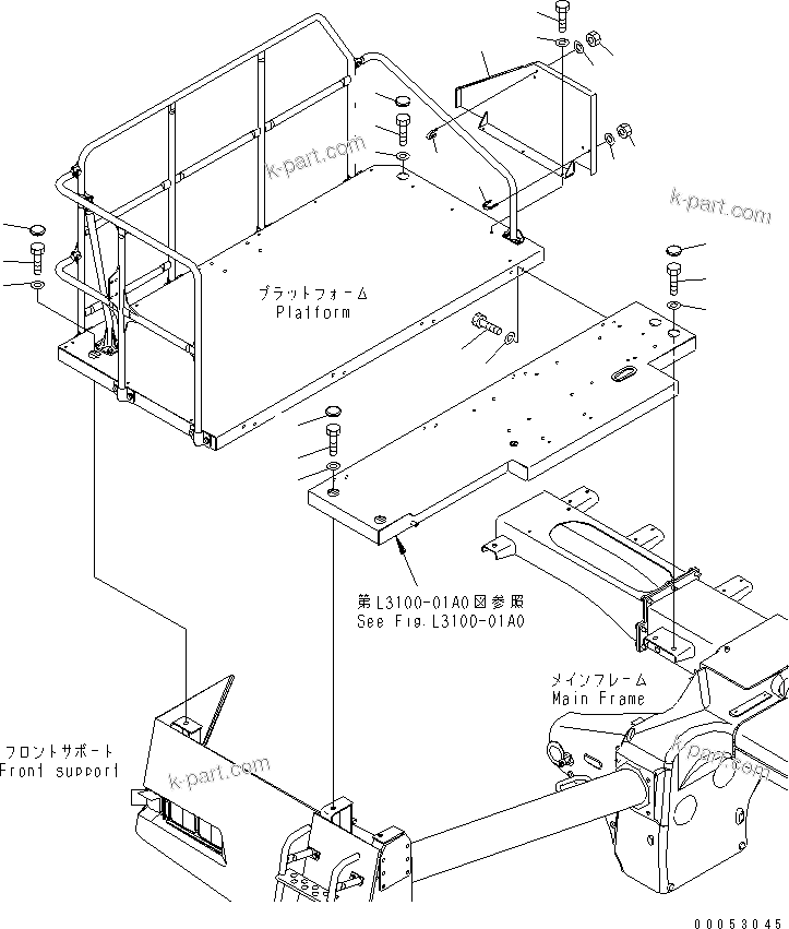 Komatsu parts book diagram for HD785-7 S/N 7001-8172: PLATFORM SUB ASS'Y (PLATFORM RELATED PARTS)(#7001-7168)