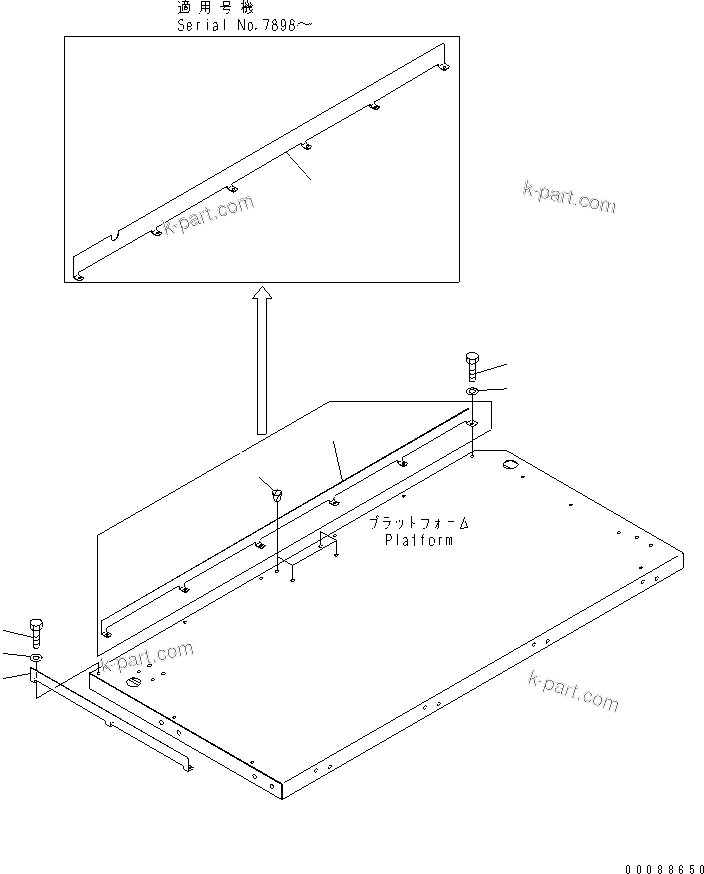 Komatsu parts book diagram for HD785-7 S/N 7001-8172: PLATFORM SUB ASS'Y (R.H.) (TOE GUARD)(#7169-)