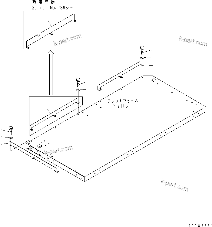 Komatsu parts book diagram for HD785-7 S/N 7001-8172: PLATFORM SUB ASS'Y (R.H.) (TOE GUARD) (PAYLOAD METER)(#7169-)