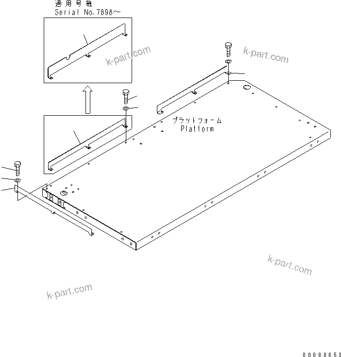 Komatsu parts book diagram for HD785-7 S/N 7001-8172: PLATFORM SUB ASS'Y (R.H.) (TOE GUARD) (PAYLOAD METER) (AUTO GREASE)(#7169-)
