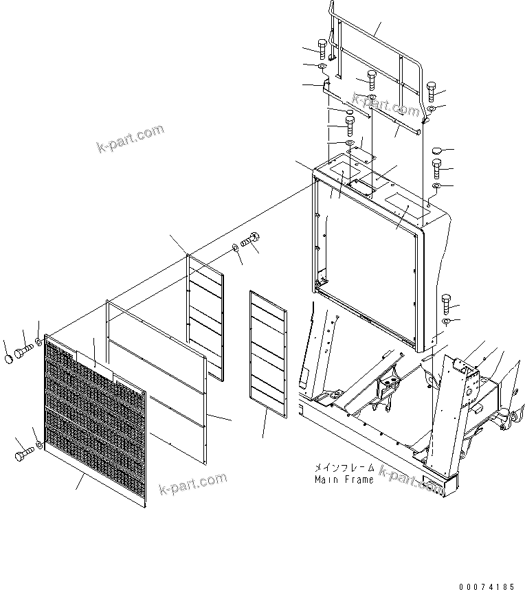 Komatsu parts book diagram for HD785-7 S/N 7001-8172: RADIATOR GUARD (SAND PROTECTION)(#7169-)