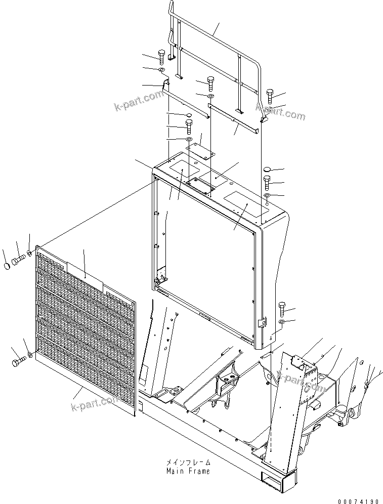 Komatsu parts book diagram for HD785-7 S/N 7001-8172: RADIATOR GUARD (ENGINE SHUT DOWN)(#7169-)