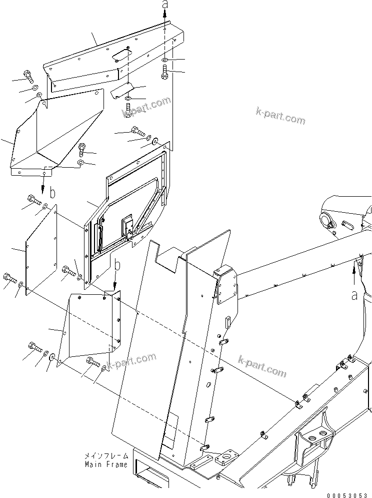 Komatsu parts book diagram for HD785-7 S/N 7001-8172: ENGINE SIDE COVER (R.H.)(#7001-)
