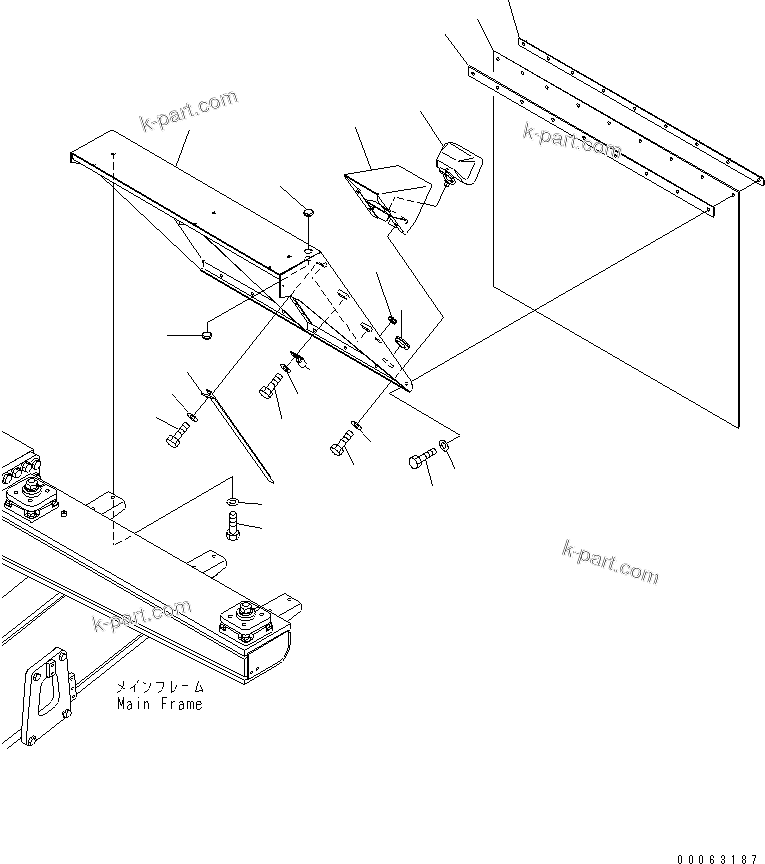 Komatsu parts book diagram for HD785-7 S/N 7001-8172: FENDER (L.H.) (WITH SIDE LAMP)(#7169-)