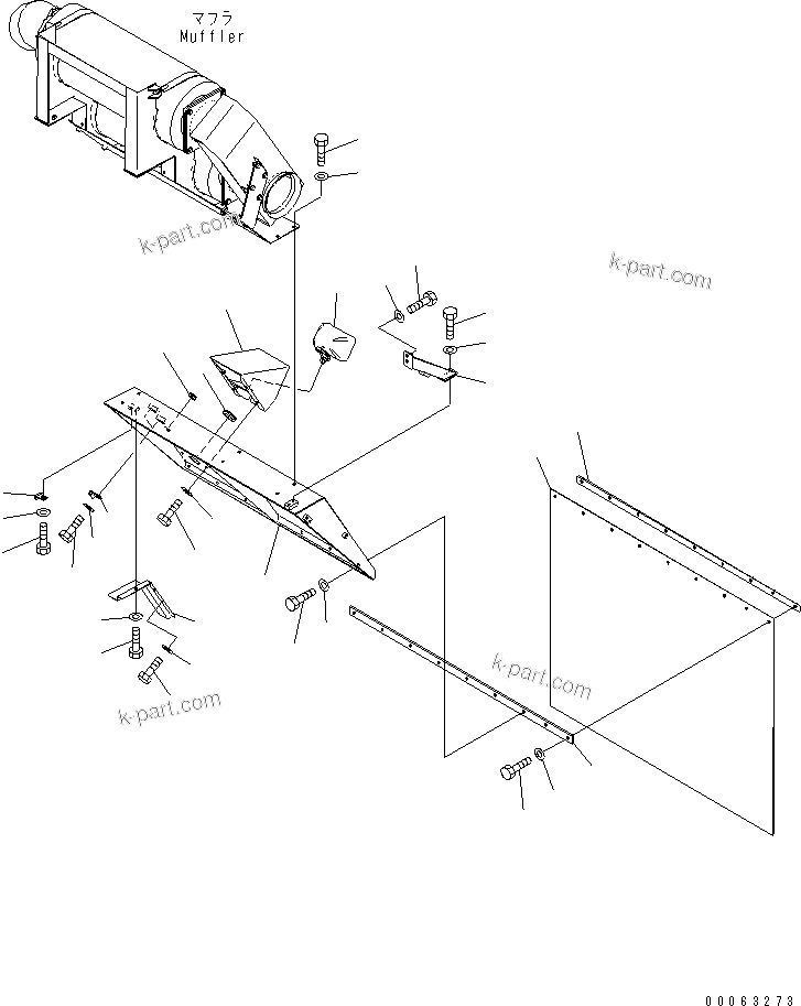 Komatsu parts book diagram for HD785-7 S/N 7001-8172: FENDER (R.H.) (WITH SIDE LAMP AND MUFFLER)(#7169-)