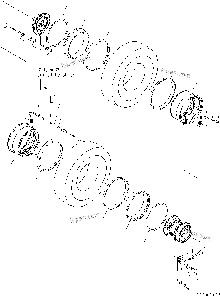 Komatsu parts book diagram for HD785-7 S/N 7001-8172: RIM (REAR WHEEL)(#7001-)