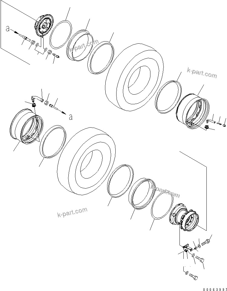 Komatsu parts book diagram for HD785-7 S/N 7001-8172: RIM (REAR WHEEL) (LARGE VLAVE)(#7001-)