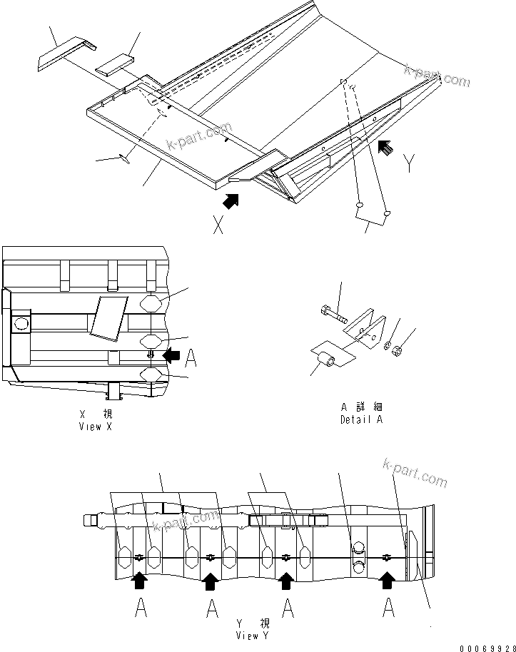 Komatsu parts book diagram for HD785-7 S/N 7001-8172: BODY (WITH MUFFLER)(#7001-)