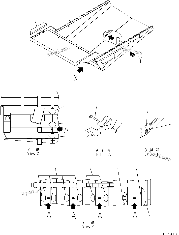 Komatsu parts book diagram for HD785-7 S/N 7001-8172: BODY (WITH PLATFORM GUARD AND AUTO GREASE)(#7169-)