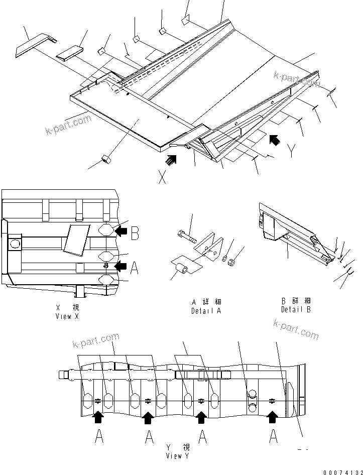 Komatsu parts book diagram for HD785-7 S/N 7001-8172: BODY (EXHAUST BOX AND MUFFLER)(#7169-)