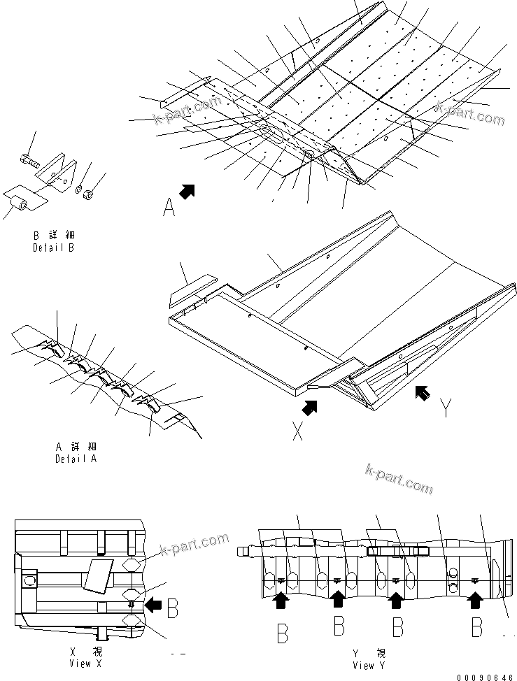 Komatsu parts book diagram for HD785-7 S/N 7001-8172: BODY (WITH PLATFORM GUARD AND STEEL LINR)(#7416-)