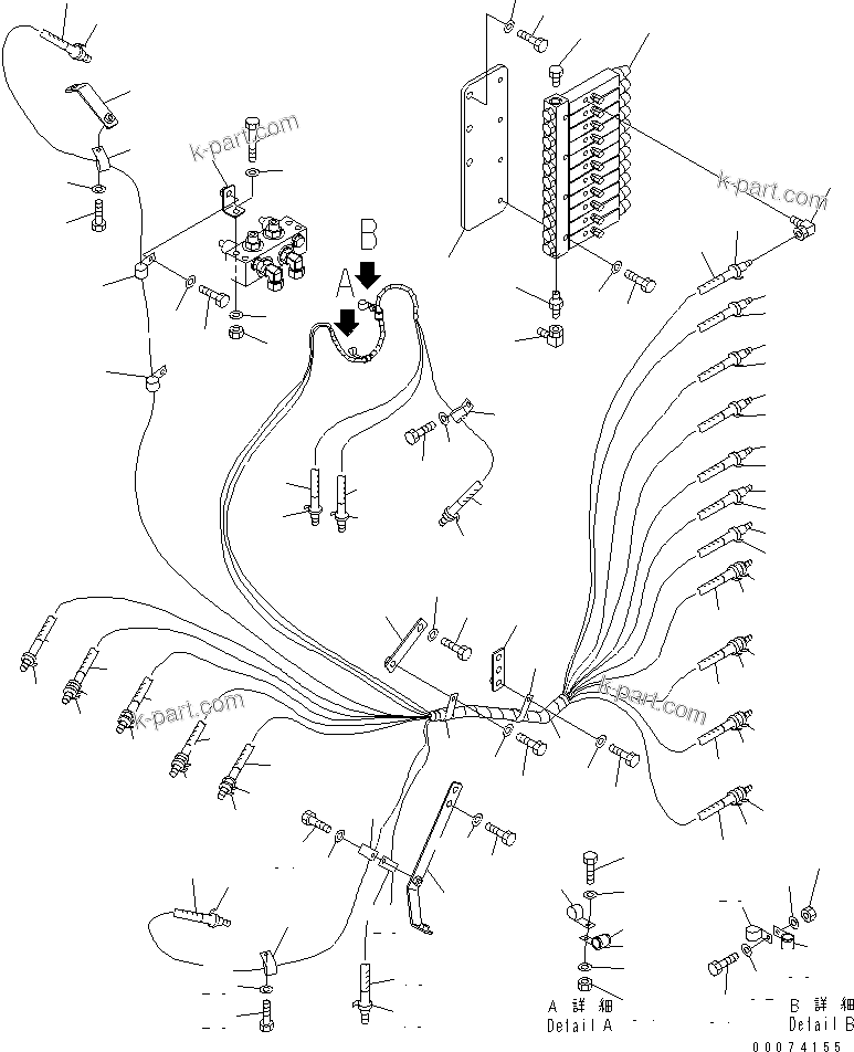 Komatsu parts book diagram for HD785-7 S/N 7001-8172: AUTO GREASE LINE (FRONT LINE) (L.H.)(#7169-)