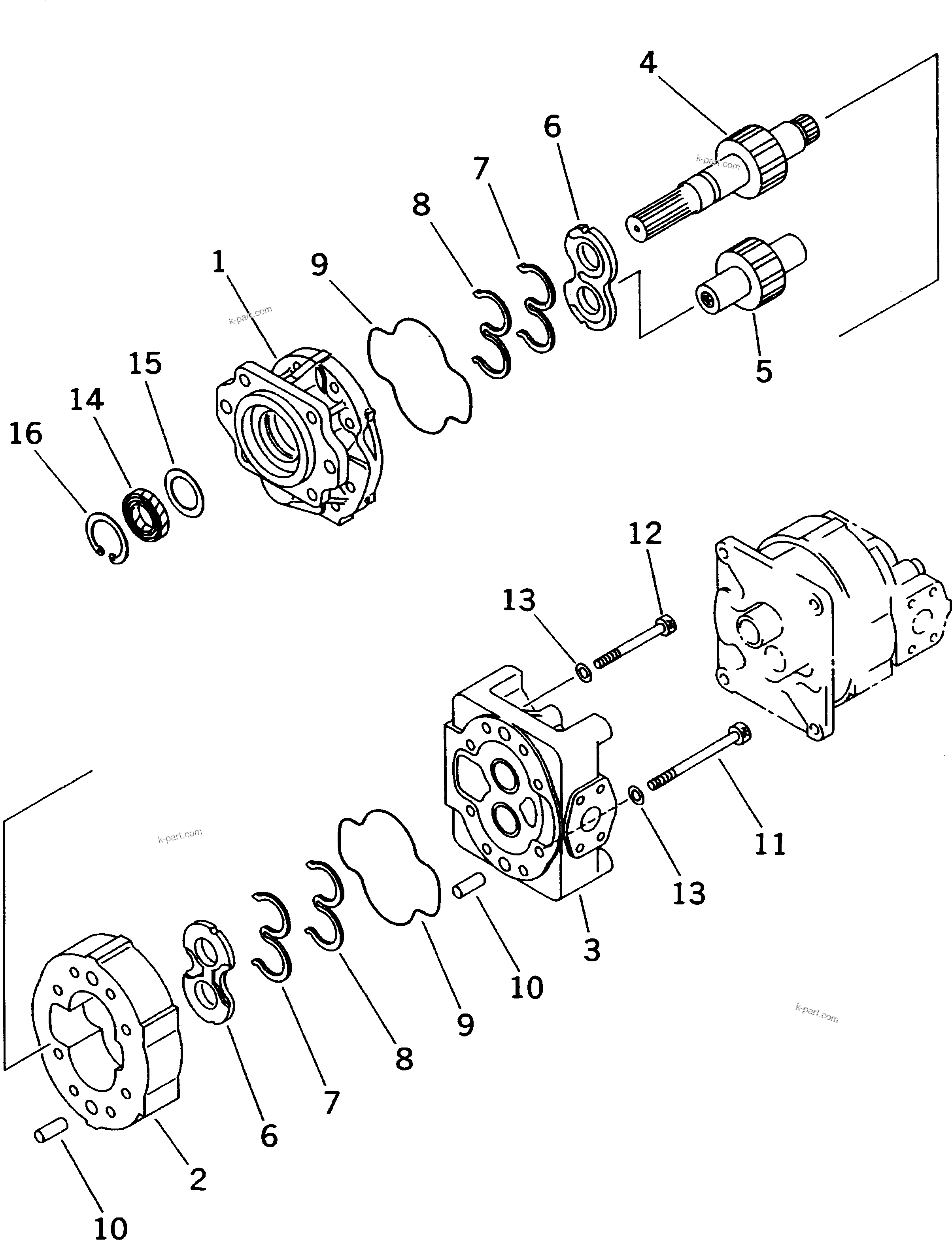 Komatsu parts book diagram for HD785-7 S/N 7001-8172: HYDRAULIC PUMP (STEERING AND HOIST) (1/2)(#7001-)