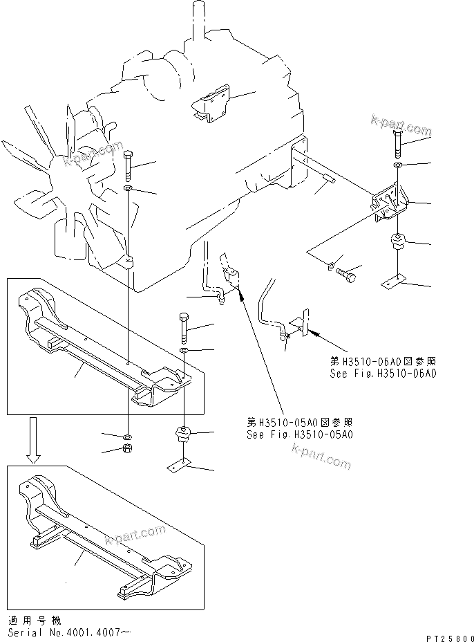 Komatsu parts book diagram for HD985-5 S/N 1021-UP: ENGINE MOUNTING (1/3)