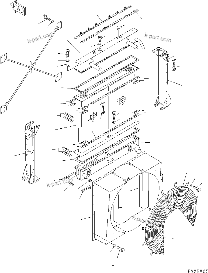 Komatsu parts book diagram for HD985-5 S/N 1021-UP: RADIATOR (1/2) (RADIATOR ASS'Y)