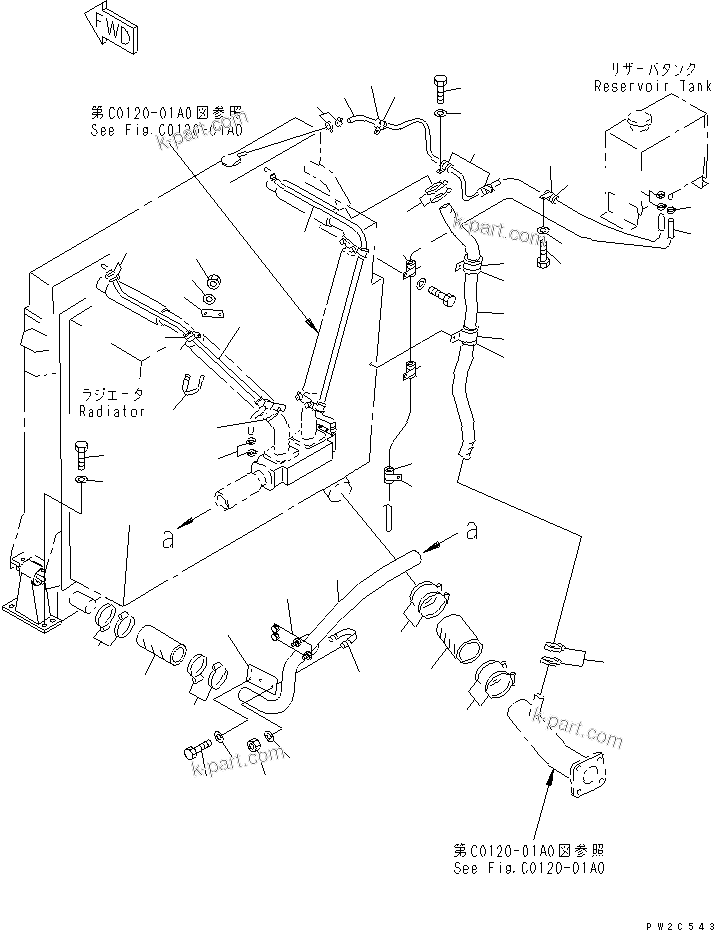Komatsu parts book diagram for HD985-5 S/N 1021-UP: COOLANT LINE (2/2) (TROPICAL SPEC.)