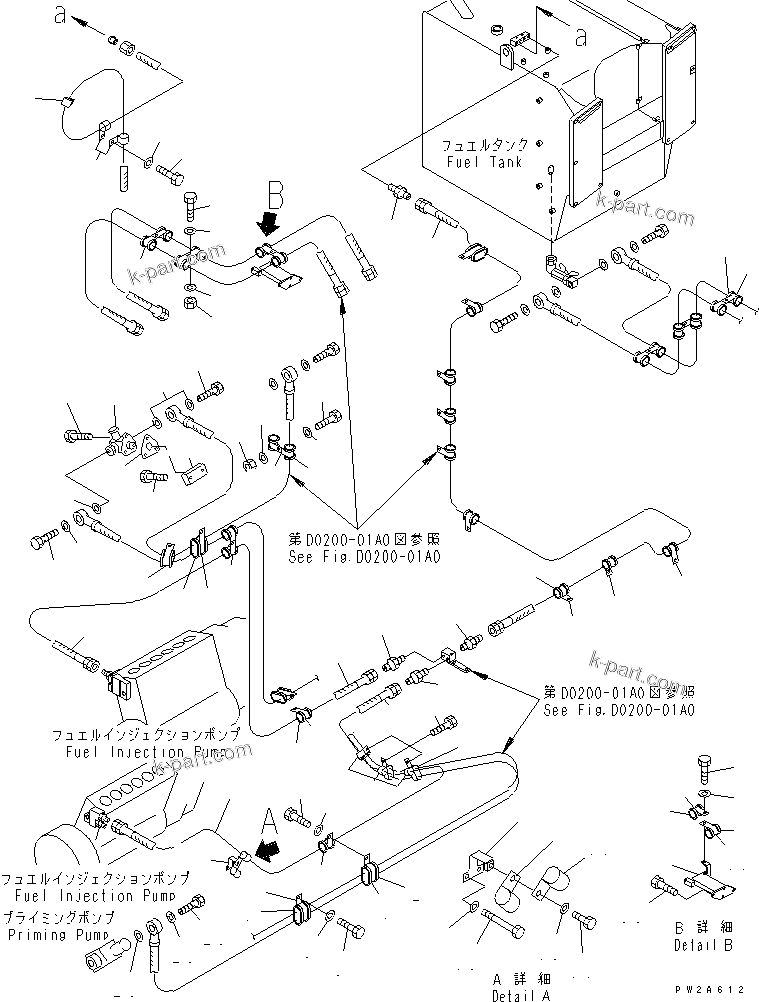 Komatsu parts book diagram for HD985-5 S/N 1021-UP: FUEL LINE (2/2) (ELECTRICAL GOVERNOR)(#1046-)