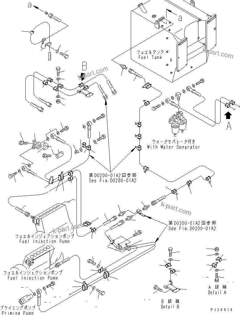 Komatsu parts book diagram for HD985-5 S/N 1021-UP: FUEL LINE (2/2) (ELECTRICAL GOVERNOR) (WATER SEPARATOR)(#1021-1045)