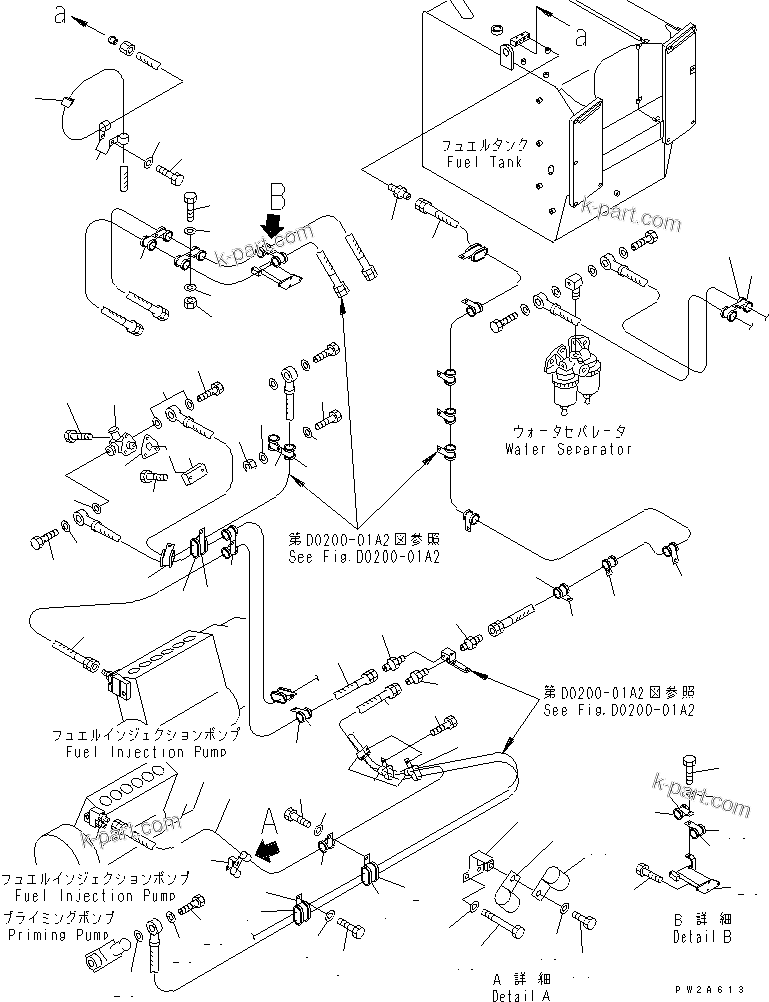 Komatsu parts book diagram for HD985-5 S/N 1021-UP: FUEL LINE (2/2) (ELECTRICAL GOVERNOR) (WATER SEPARATOR)(#1046-)