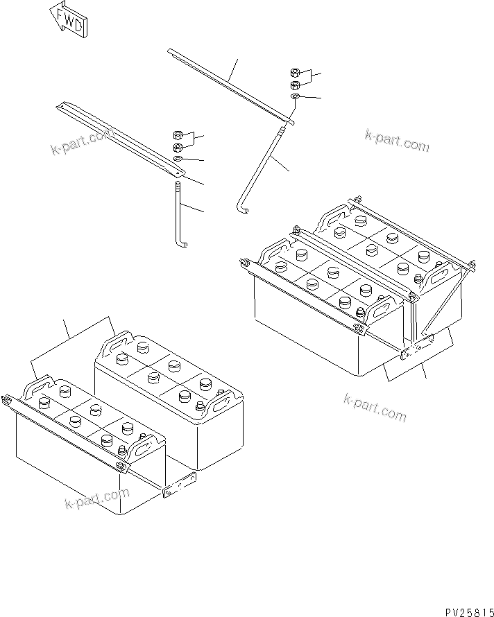 Komatsu parts book diagram for HD985-5 S/N 1021-UP: BATTERY AND MOUNTING