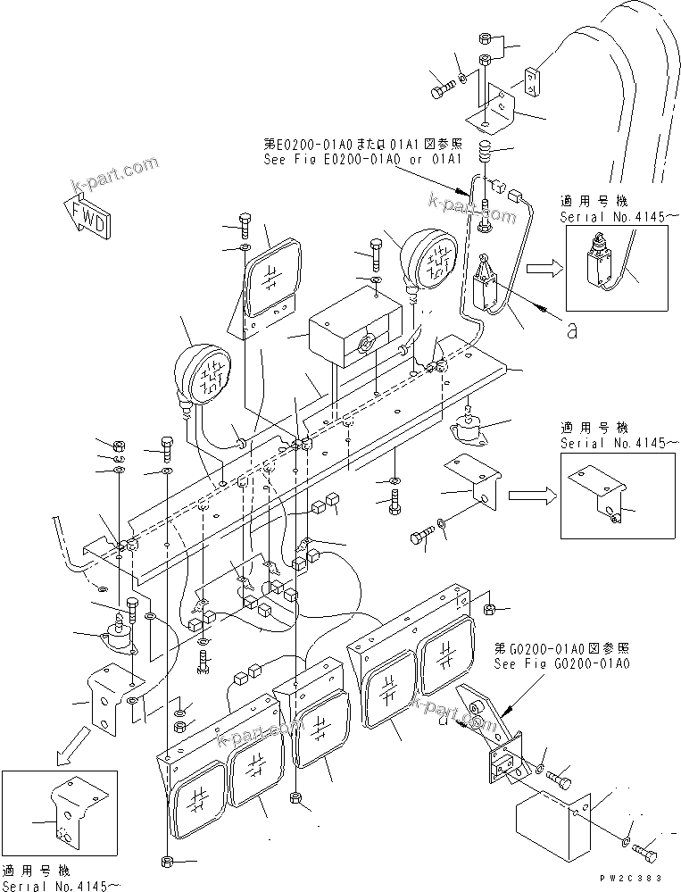 Komatsu parts book diagram for HD985-5 S/N 1021-UP: REAR LAMP (ADDITIONAL RETERDER LAMP) (ADDITIONAL BACK-UP LAMP)