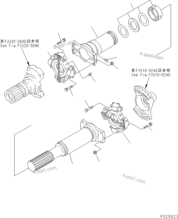 Komatsu parts book diagram for HD985-5 S/N 1021-UP: REAR PROPELLER SHAFT