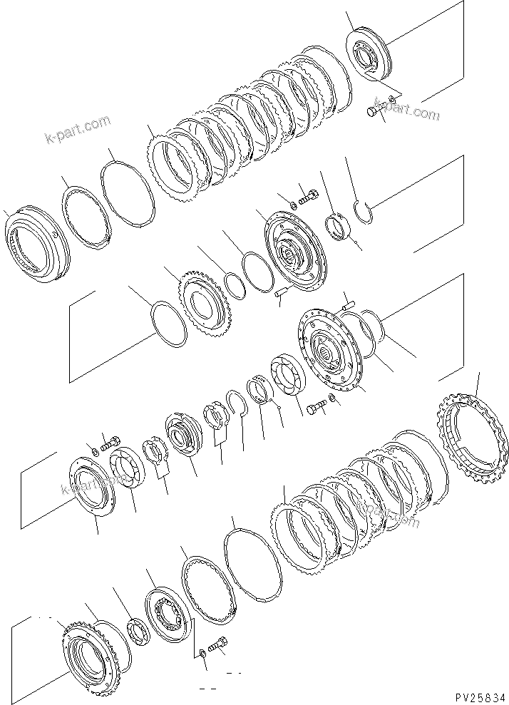 Komatsu parts book diagram for HD985-5 S/N 1021-UP: TRANSMISSION (3/8) (LOW AND 4TH CLUTCH)