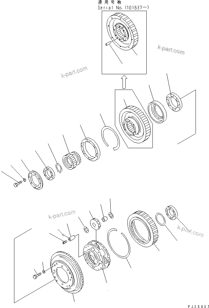 Komatsu parts book diagram for HD985-5 S/N 1021-UP: TRANSMISSION (6/8) (CARRIER) (3/3)