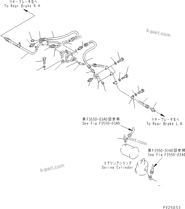 Komatsu parts book diagram for HD985-5 S/N 1021-UP: REAR BRAKE PIPING (1/2)
