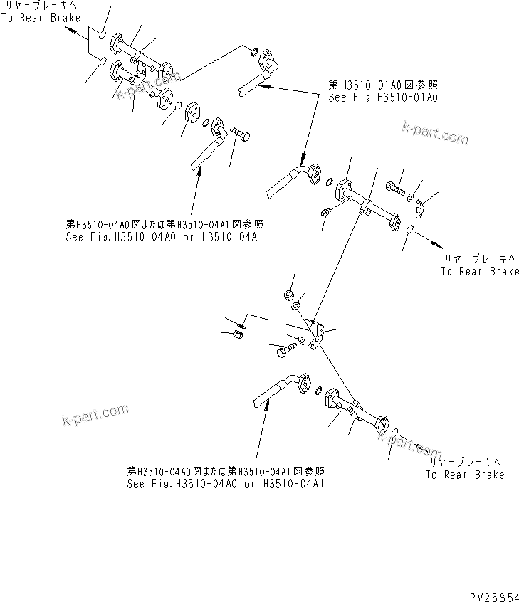 Komatsu parts book diagram for HD985-5 S/N 1021-UP: REAR BRAKE PIPING (2/2)