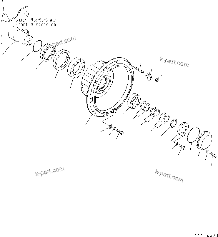 Komatsu parts book diagram for HD985-5 S/N 1021-UP: FRONT AXLE (LEFT HAND) (FRONT AXLE ASS'Y)(#1053-)