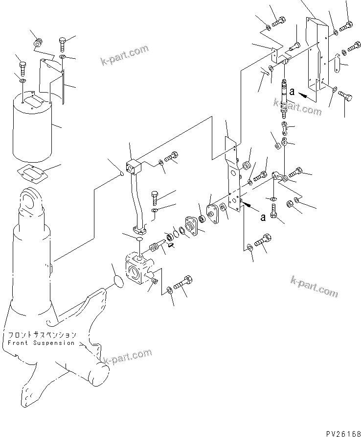 Komatsu parts book diagram for HD985-5 S/N 1021-UP: FRONT AXLE (LEFT HAND) (FRONT SUSPENSION ASS'Y) (2/2)            (AUTO SUSPENSION)(#1053-)