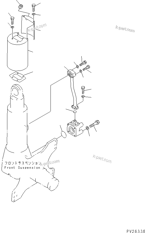 Komatsu parts book diagram for HD985-5 S/N 1021-UP: FRONT AXLE (LEFT HAND) (FRONT SUSPENSION ASS'Y) (2/2) (STANDARD) (PAYLOAD METER CARD TYPE)(#1053-)