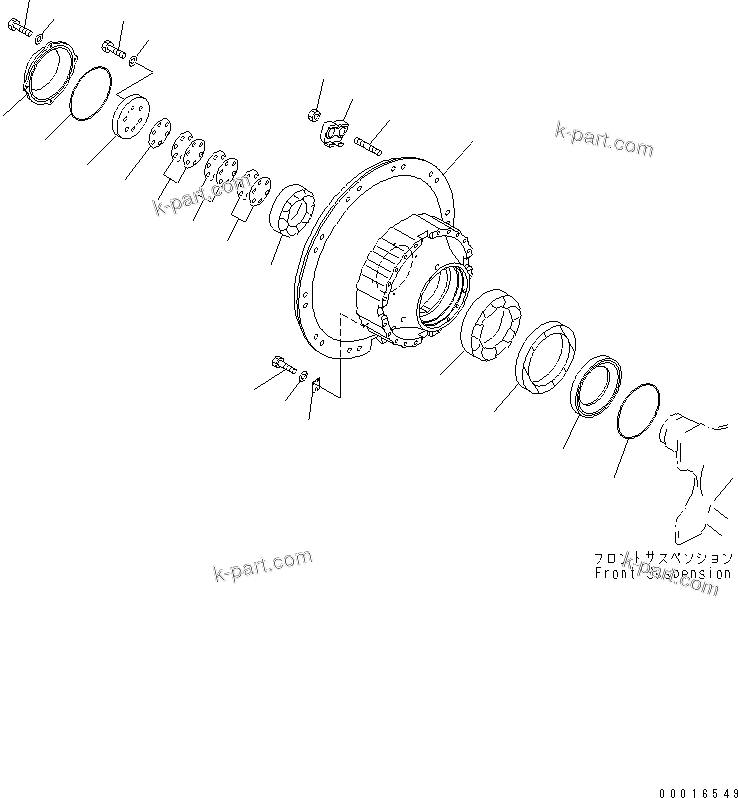 Komatsu parts book diagram for HD985-5 S/N 1021-UP: FRONT AXLE (RIGHT HAND) (FRONT AXLE ASS'Y)(#1053-)