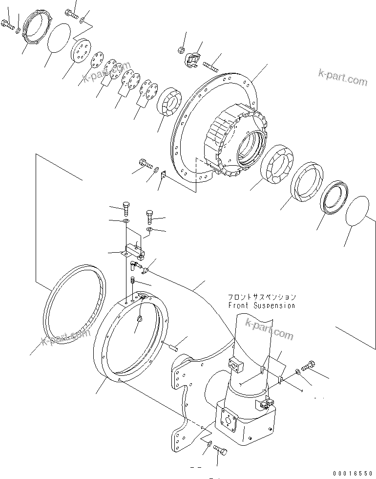 Komatsu parts book diagram for HD985-5 S/N 1021-UP: FRONT AXLE (RIGHT HAND) (FRONT AXLE ASS'Y) (WITH ABS)(#1053-)