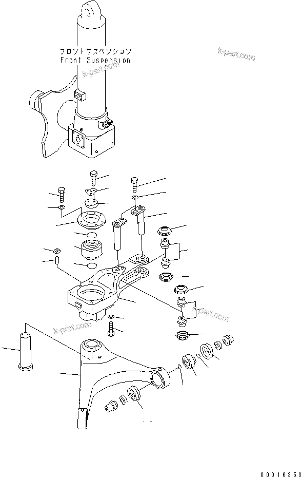 Komatsu parts book diagram for HD985-5 S/N 1021-UP: FRONT AXLE (RIGHT HAND) (ARM LEVER)(#1053-)