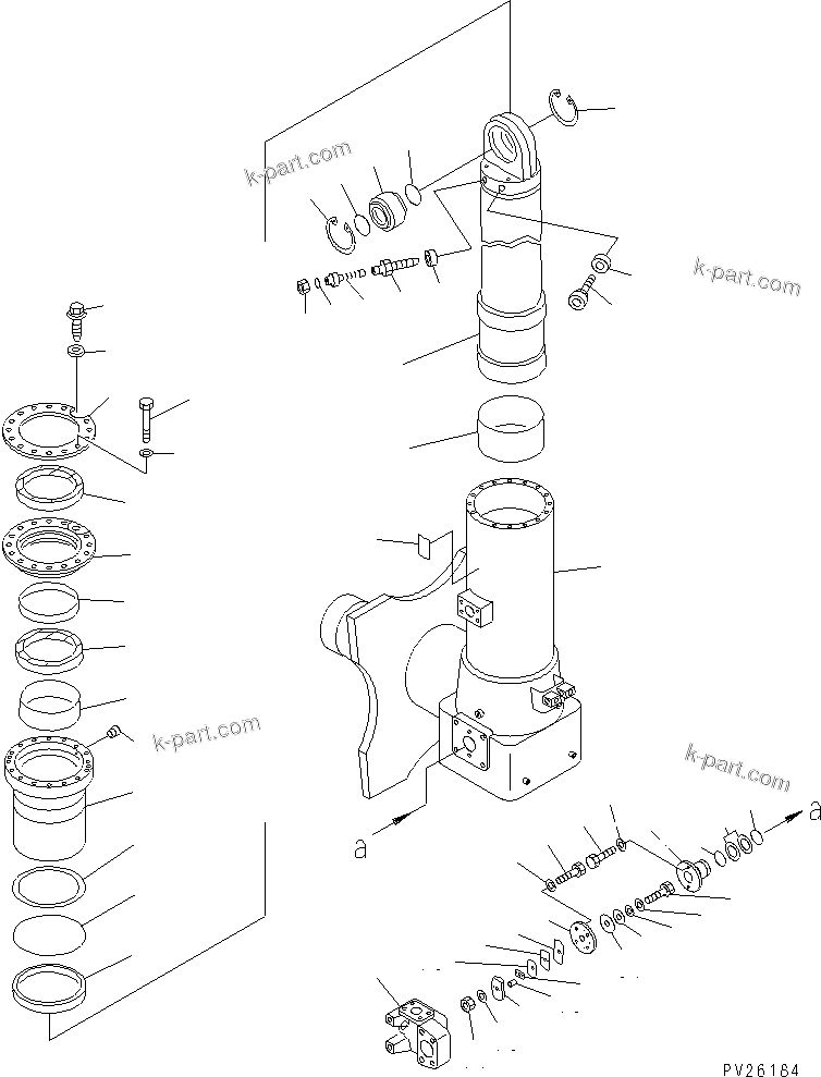 Komatsu parts book diagram for HD985-5 S/N 1021-UP: FRONT AXLE (RIGHT HAND) (FRONT SUSPENSION ASS'Y) (1/2) (STANDARD ) (PAYLOAD METER PRINT TYPE)(#1053-)