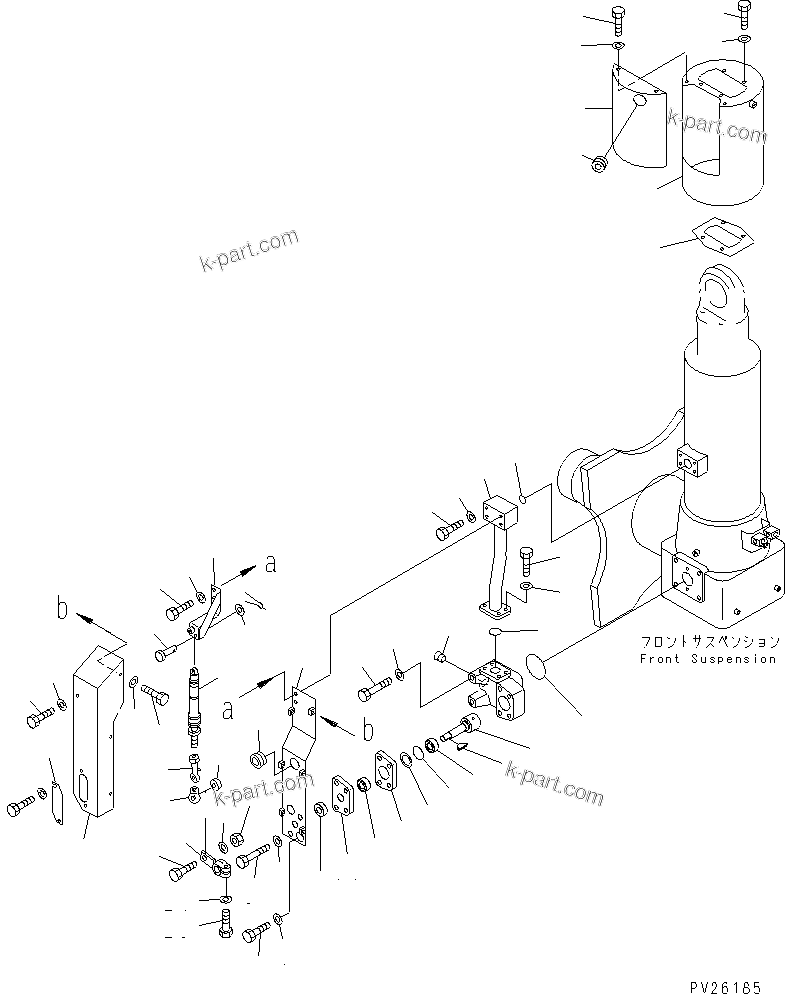 Komatsu parts book diagram for HD985-5 S/N 1021-UP: FRONT AXLE (RIGHT HAND) (FRONT SUSPENSION ASS'Y) (2/2)           (AUTO SUSPENSION)(#1053-)