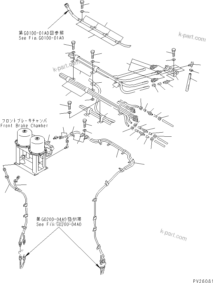 Komatsu parts book diagram for HD985-5 S/N 1021-UP: AIR TANK AND EQUIPMENT (FRONT BRAKE CHAMBER) (2/3)