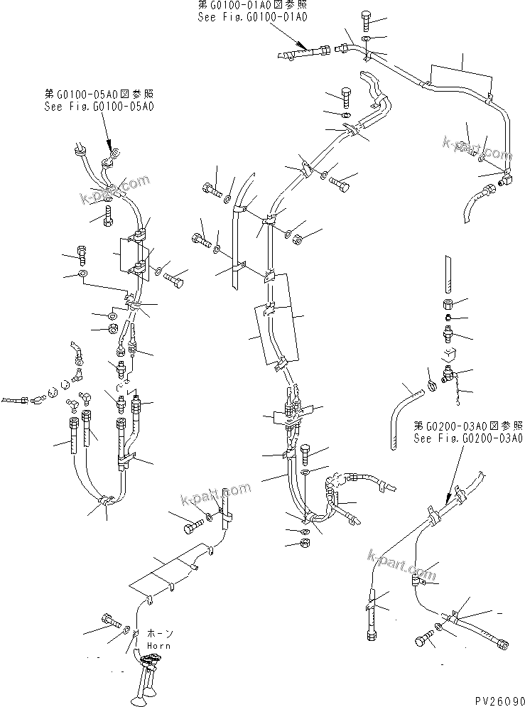 Komatsu parts book diagram for HD985-5 S/N 1021-UP: AIR PIPING (AIR PIPING) (2/4)