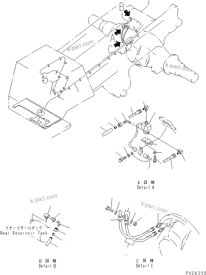 Komatsu parts book diagram for HD985-5 S/N 1021-UP: DIFFERENTIAL LOCK CONTROL PIPING