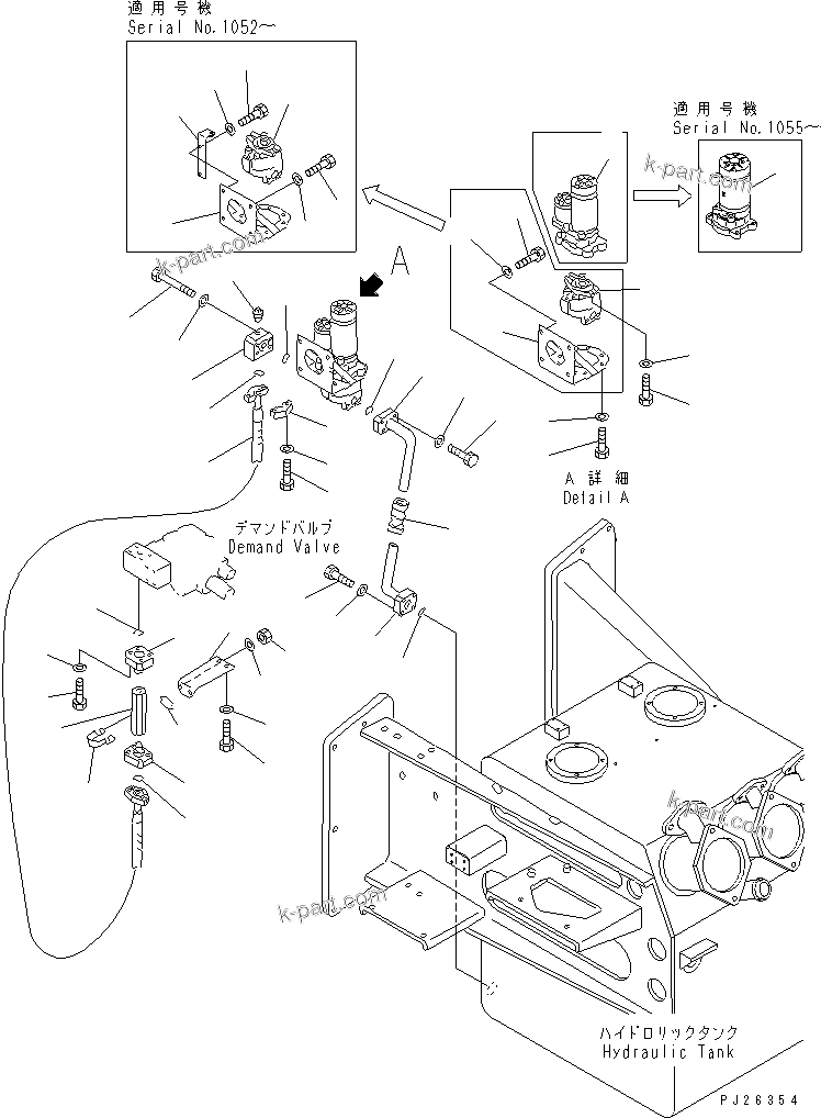 Komatsu parts book diagram for HD985-5 S/N 1021-UP: HYDRAULIC TANK AND VALVE (EMERGENCY STEERING MOTOR)