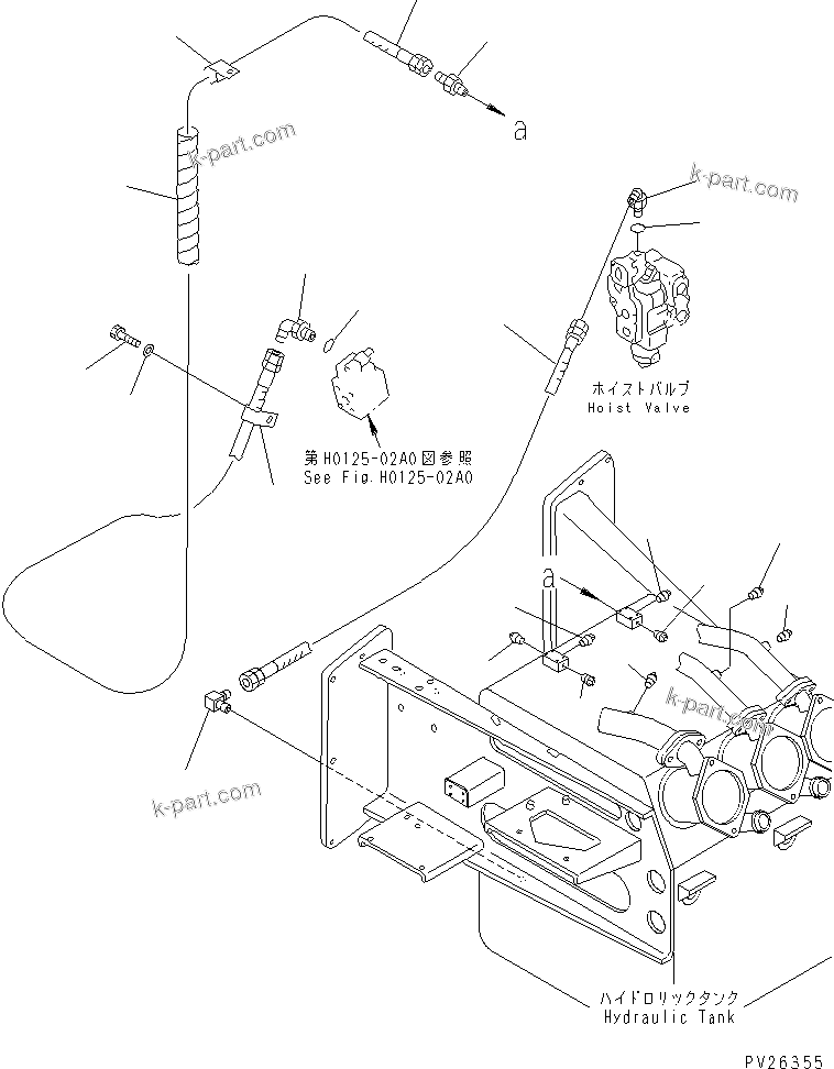 Komatsu parts book diagram for HD985-5 S/N 1021-UP: HYDRAULIC TANK AND VALVE (PIPING) (DRAIN LINE)