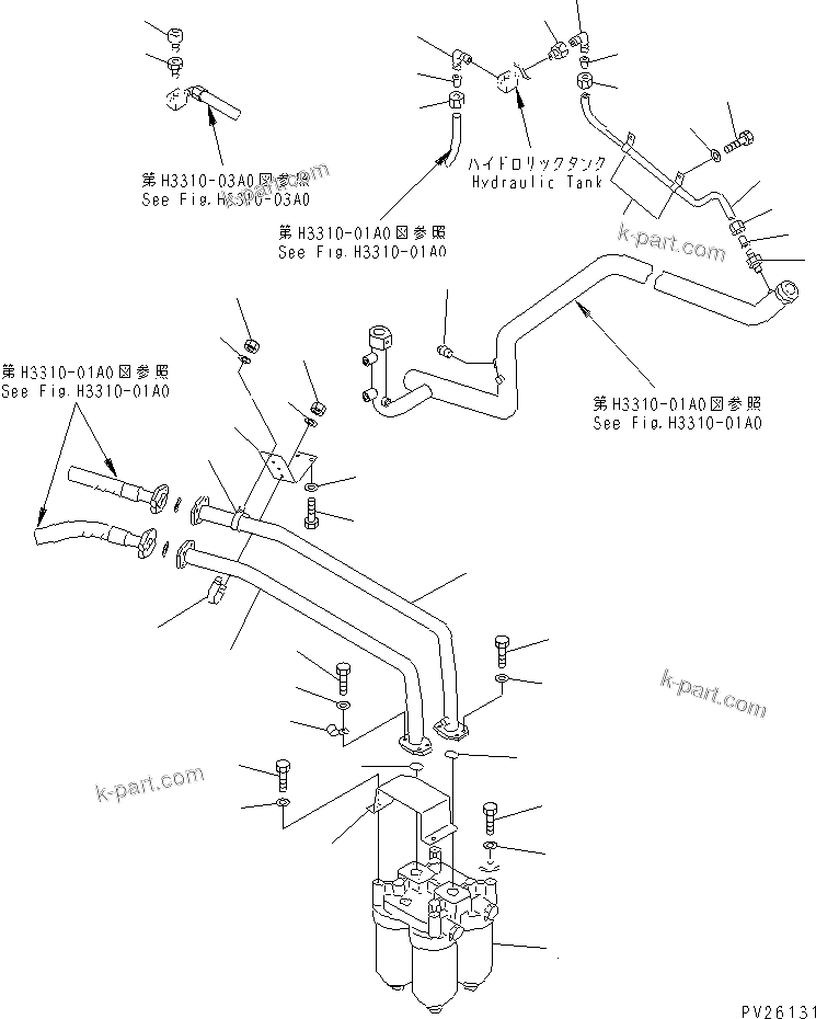 Komatsu parts book diagram for HD985-5 S/N 1021-UP: HYDRAULIC TANK AND VALVE (TRANSMISSION FILTER)