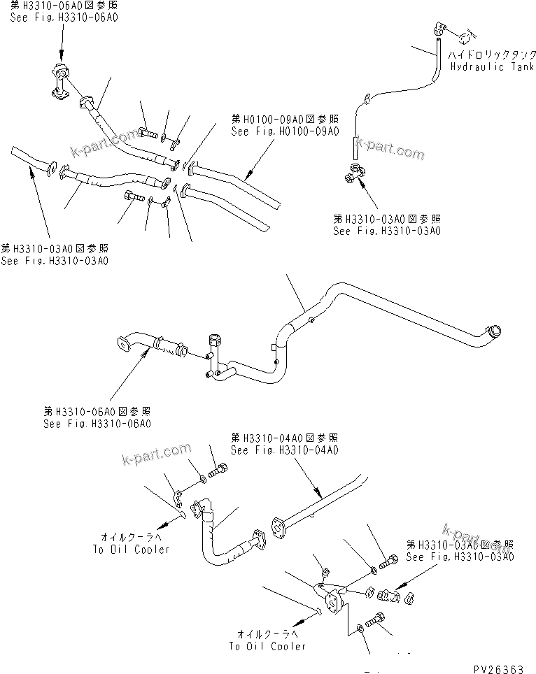 Komatsu parts book diagram for HD985-5 S/N 1021-UP: TRANSMISSION PIPING (1/6)