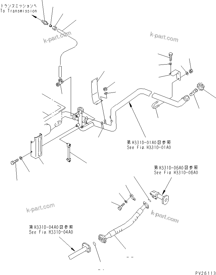 Komatsu parts book diagram for HD985-5 S/N 1021-UP: TRANSMISSION PIPING (2/6)