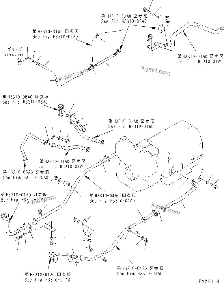 Komatsu parts book diagram for HD985-5 S/N 1021-UP: TRANSMISSION PIPING (3/6)