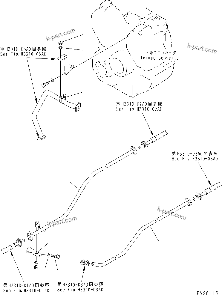 Komatsu parts book diagram for HD985-5 S/N 1021-UP: TRANSMISSION PIPING (4/6)