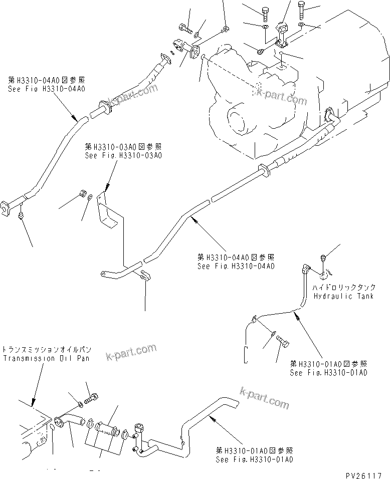Komatsu parts book diagram for HD985-5 S/N 1021-UP: TRANSMISSION PIPING (6/6)