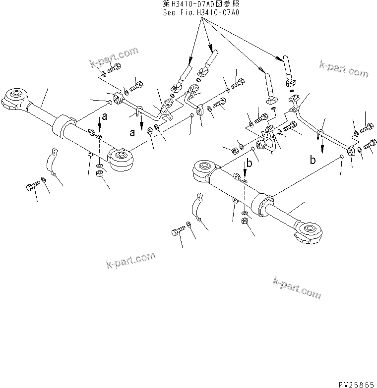 Komatsu parts book diagram for HD985-5 S/N 1021-UP: STEERING AND HOIST PIPING (STEERING CYLINDER)
